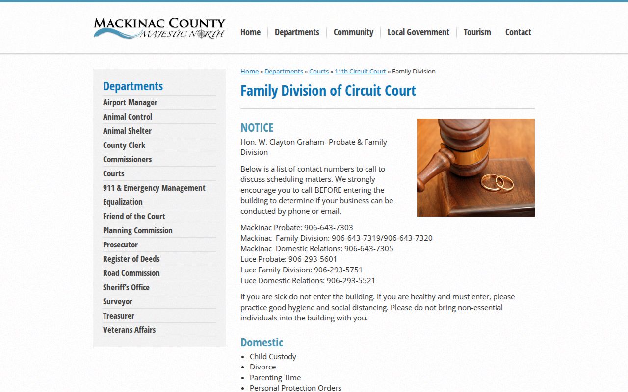 Mackinac County Circuit Court Family Division information page