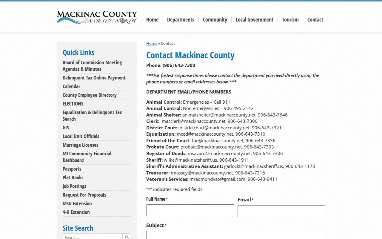 Mackinac County official contact and courthouse information page