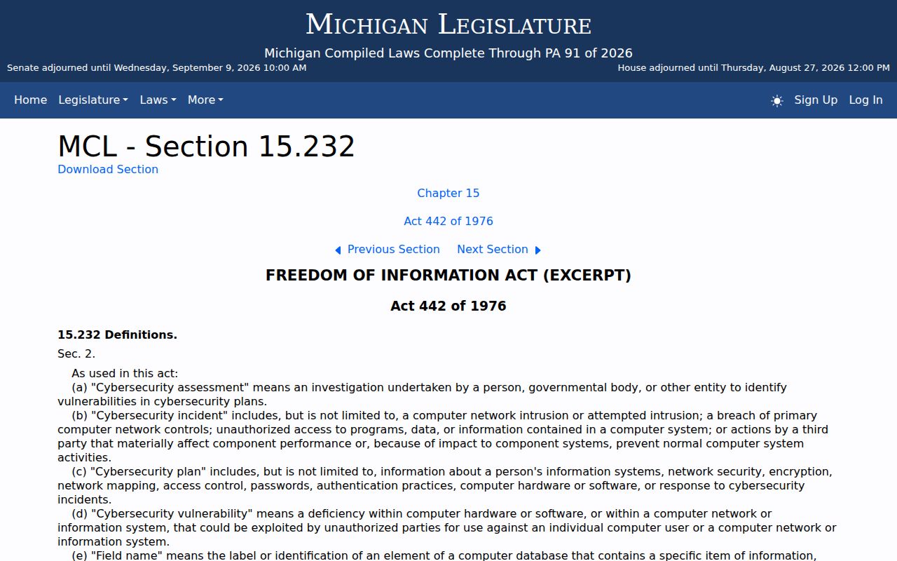 Mackinac County court records reference showing Michigan FOIA statutory text
