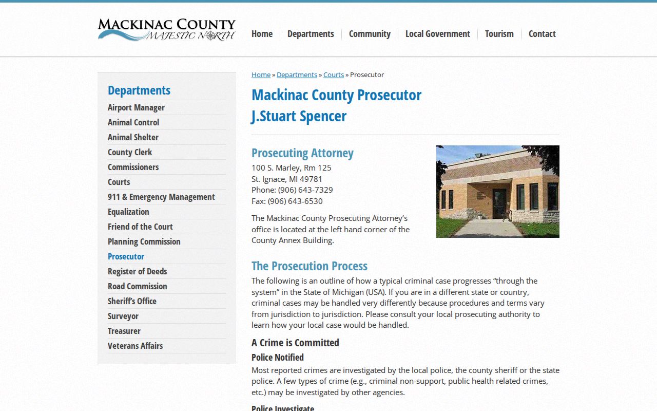 Mackinac County Prosecuting Attorney official information page