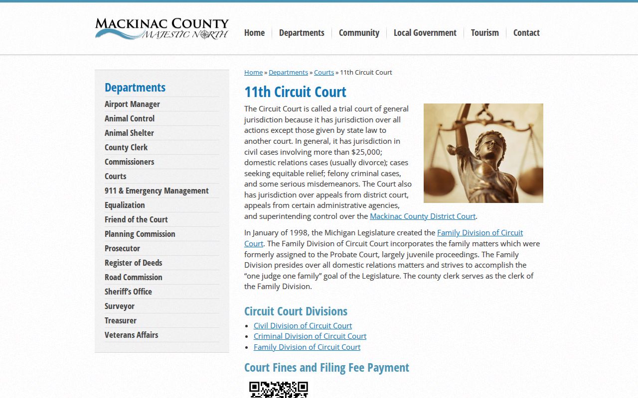 Mackinac County court docket source page for the 11th Circuit Court