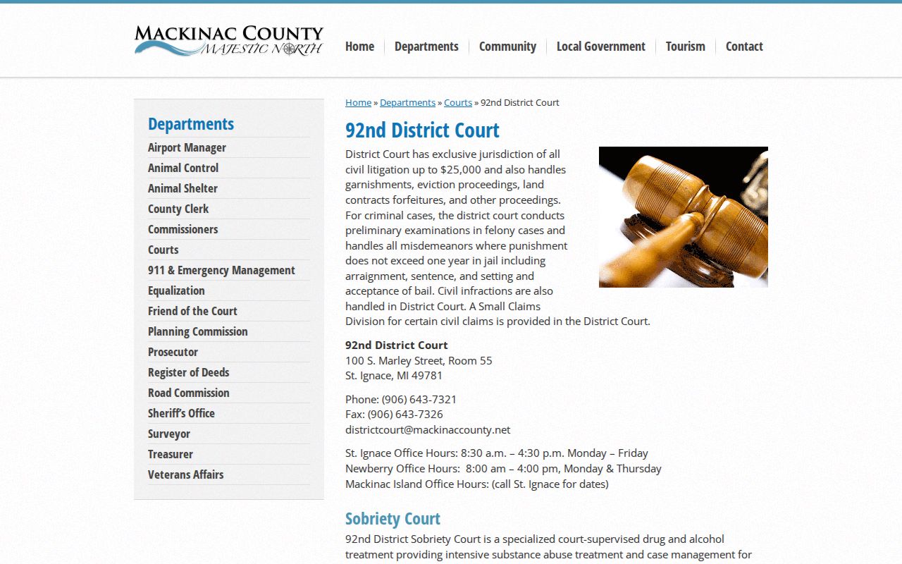 Mackinac County District Court docket source page