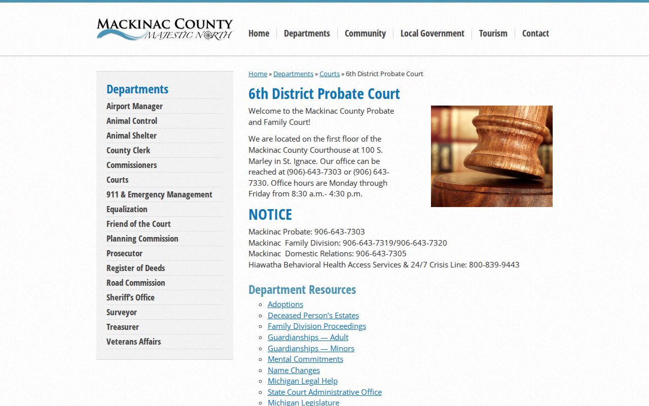 Mackinac County probate court docket source page