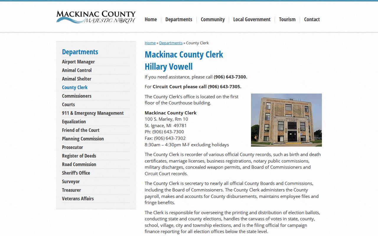 Mackinac County court docket County Clerk source page