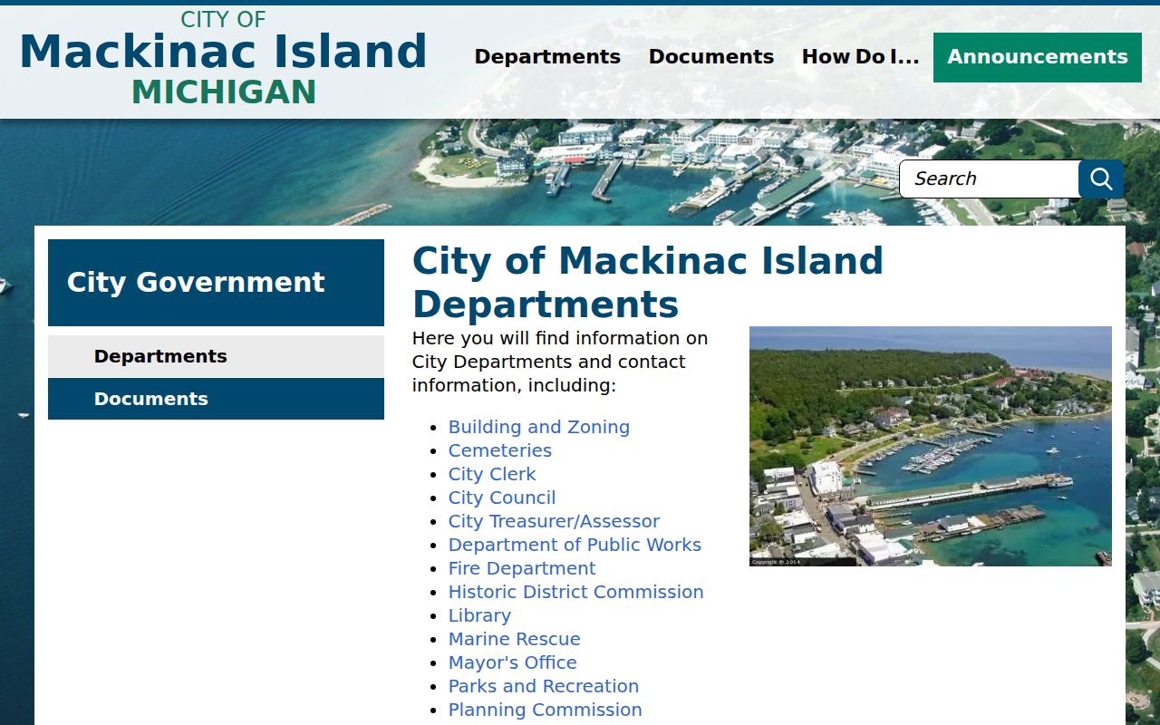 Mackinac Island city departments page for city office and ordinance records