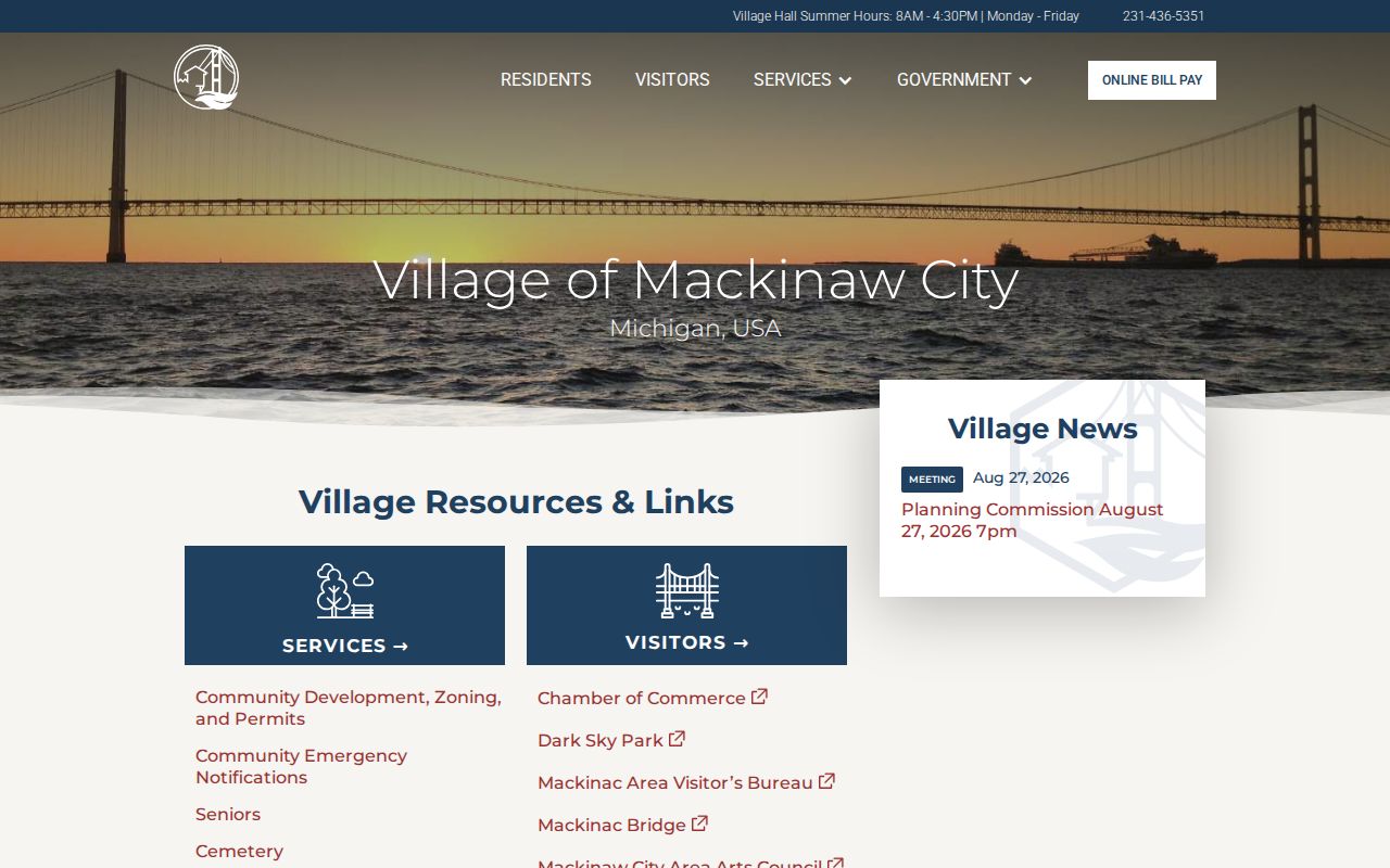 Village of Mackinaw City official website for municipal records