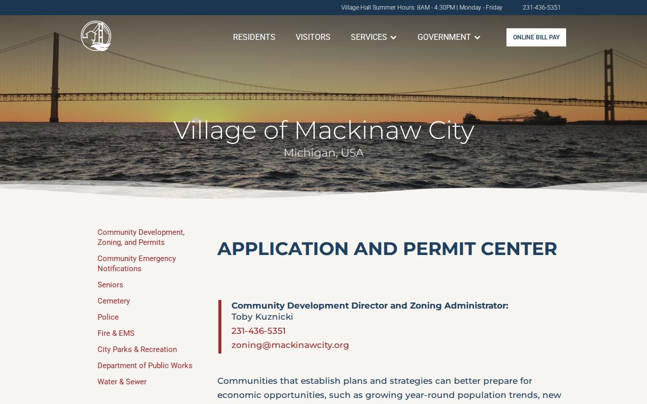 Mackinaw City application and permit center as a village-records source